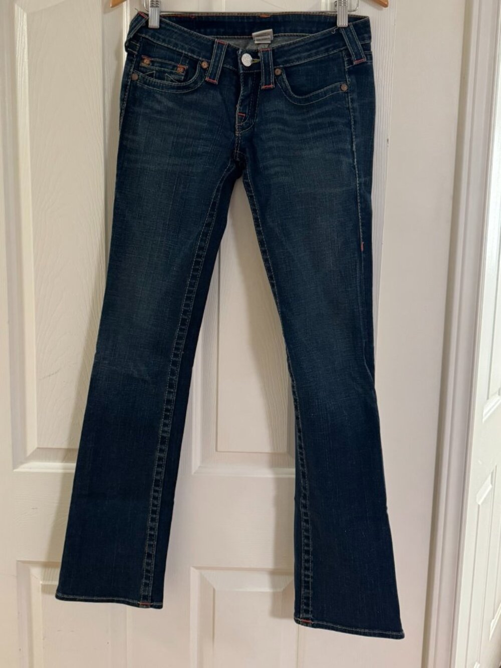 Vintage Low-Rise Slim Straight True Religion Jeans, Size 27